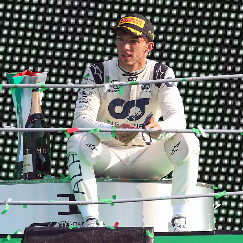 Pierre Gasly on the podium at the 2020 F1 Italian Grand Prix