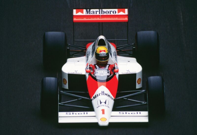 Ayrton Senna Yellow helmet and the Marlboro McLaren 1989 Italian GP