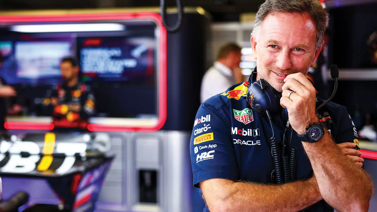 Christian Horner in red bull garage