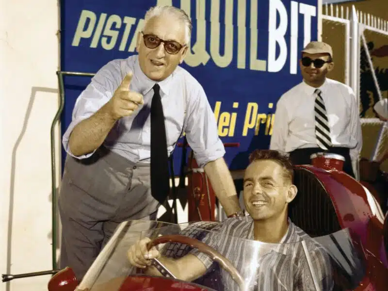 Enzo Ferrari with Phil Hill 1958 Italian GP