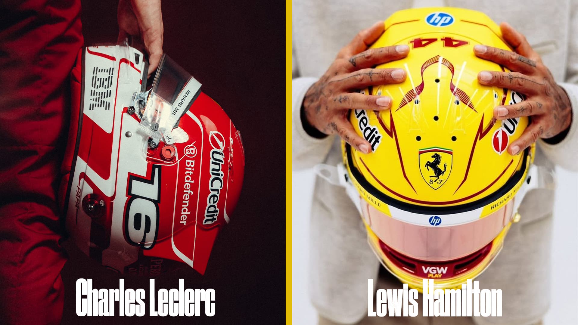 Lewis Hamilton and Charles Leclerc 2025 helmets