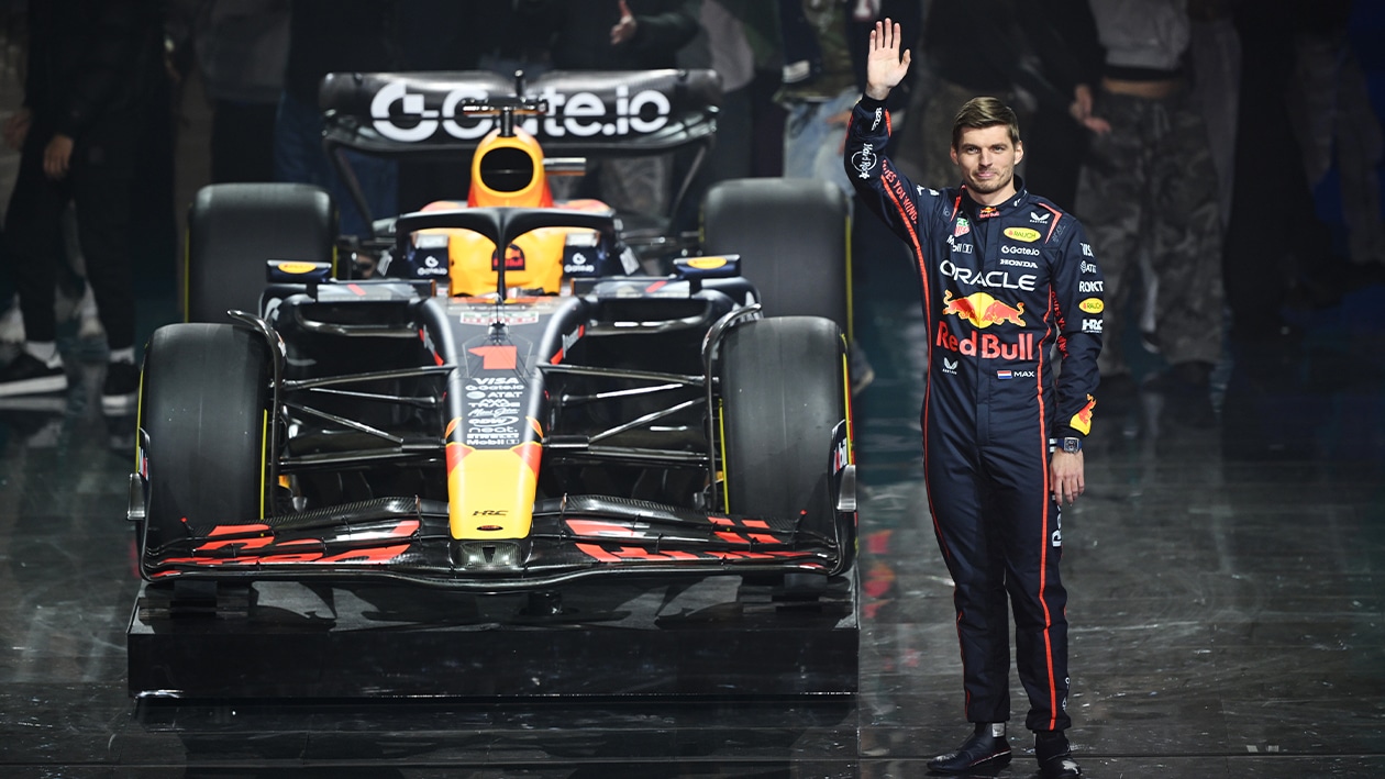 Max Verstappen and Red Bull show car at F1 75 event