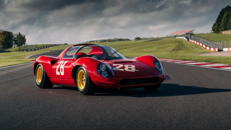 Static view of Ferrari Dino 206S on track at Donington