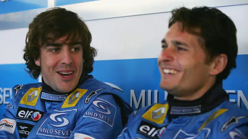 2005 Renault team mates Fernando Alonso and Ginacarlo Fisichella talk