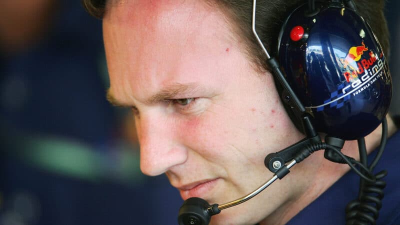 Christian Horner wearing Red Bull headset at 2005 F1 Australian Grand Prix