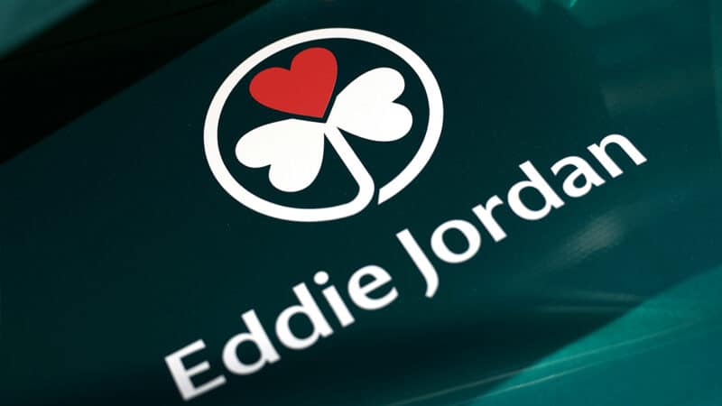 Eddie Jordan sticker on Aston Martin F1 car