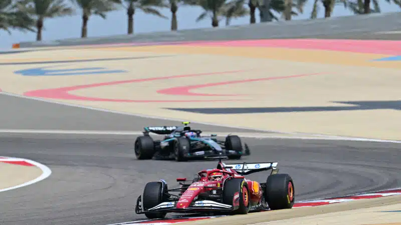 Ferrari of Charles Leclerc ahead of Mercedes of Kimi Antonelli in 2025 F1 preseason testing