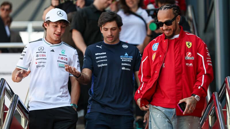 Kimi Antonelli with Carlos Sainz and Lewis Hamilton ahead of 2025 F1 Australian GP