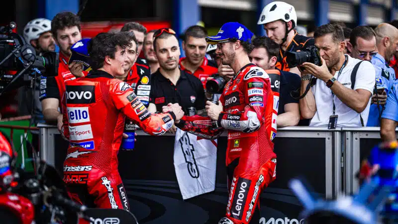 Marc Marquez and Pecco Bagnaia shake hands after 2025 MotoGP Thai GP