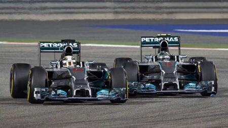 14. 2014 Bahrain GP: Rosberg battles Hamilton in lights-to-flag duel in the desert