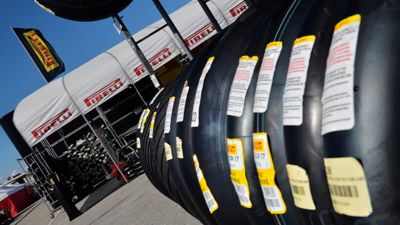 Pirelli motorbike tyres in paddock