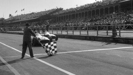 56. 1955 British GP: Moss’s first F1 triumph leads Mercedes steamroller