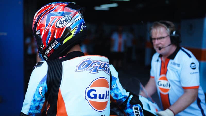 Trackhouse Moto GP rider Ai Ogura in the pits at the 2025 Thai Grand Prix