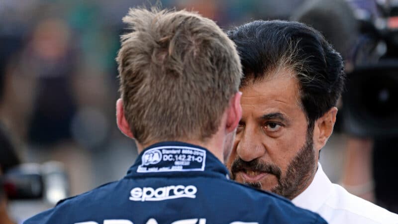 Max Verstappen (Red Bull-Honda) and FIA president Mohammed bein Sulayem after qualifying for the 2023 Japanese Grand Prix