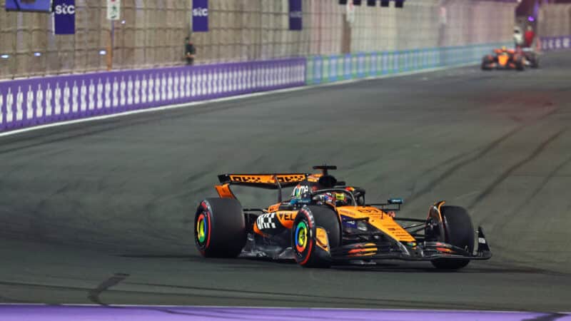Oscar Piastri leads Lando Norris during practice for the 2025 Saudi Arabian Grand Prix