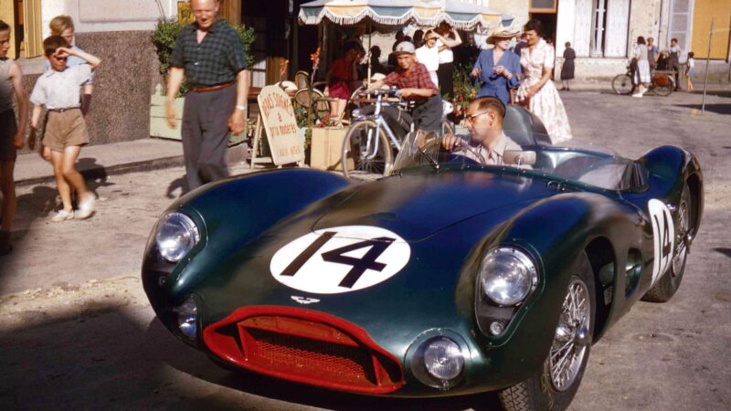 The Brooks/Parnell Aston DBR1 in 1956, with Raoul Pasteau looking on