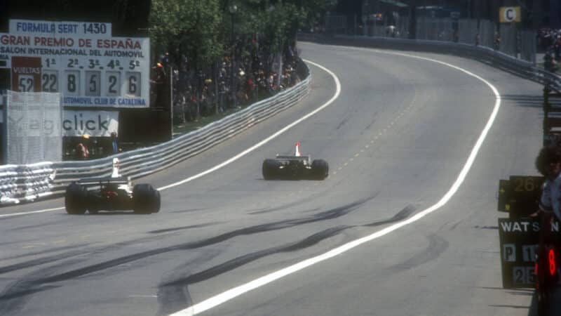 F1 cars at 1975 Spanish GP Montjuich Park