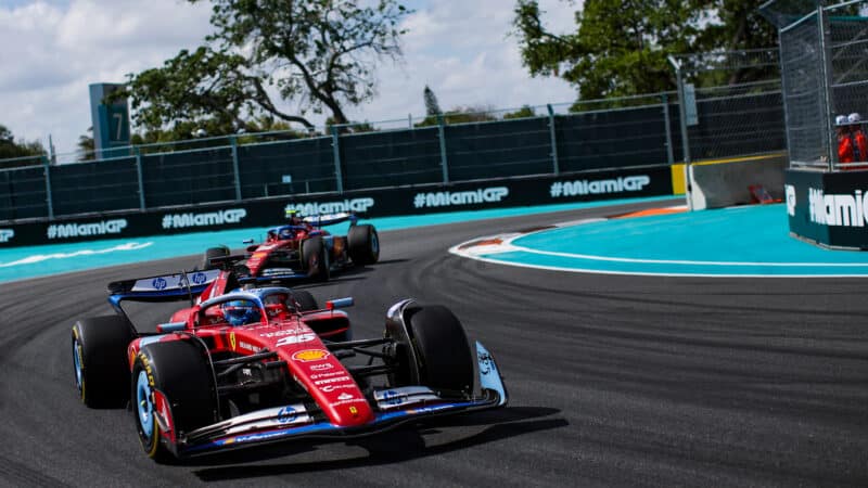 Ferrari of Charles Leclerc in 2024 F1 Miami Grand Prix