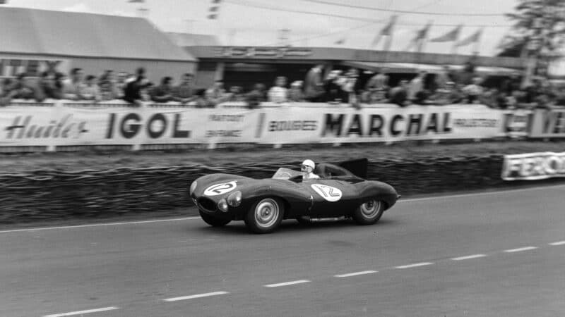 Moss and Peter Walker’s Jaguar D-type at Le Mans in 1954. A string of early teething issues prevented Moss from really bonding with the D, but he saw the potential the design had