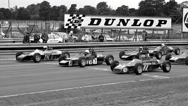 Morris, centre, on the front row at Oulton Park in 1981 with Ayrton Senna (No42) and Alfonso Toledano