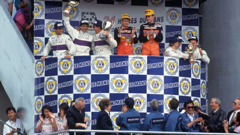 the podium, sans Johnny after his post-race collapse