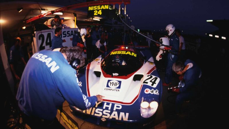 in the pits at the Le Mans 24 Hours in 1989