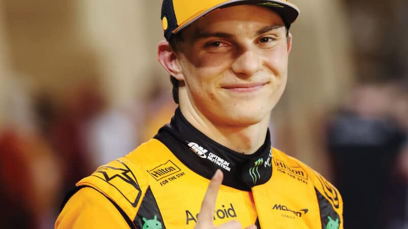 Oscar Piastri, the man of the moment, in Bahrain; we’ll no doubt see this smile a few more times this season