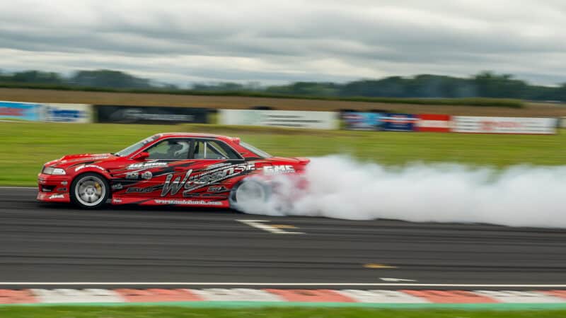 Tyre smoke from drift car at Castle Combe