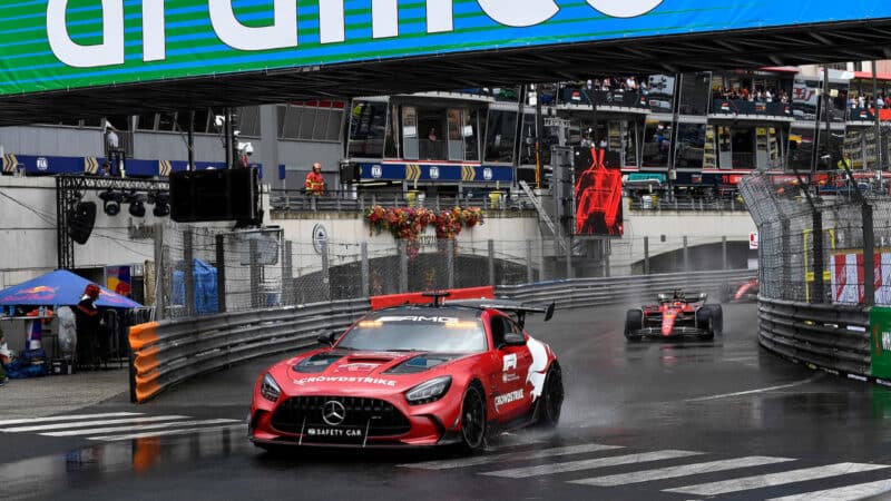 Safety-car leads Carlos Sanz Jr (Ferrari) during the 2022 Monaco Grand Prix