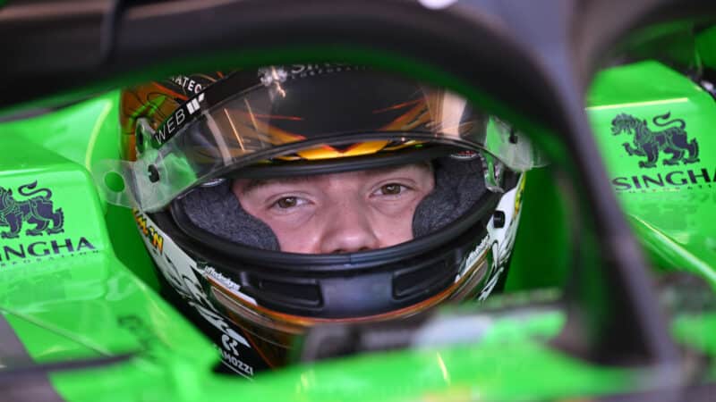 Robert Shwartzman (Sauber-Ferrari) in the pits with his helmet on before practice for the 2024 Dutch Grand Prix
