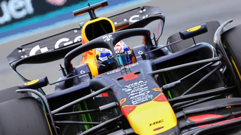 Max Verstappen (Red Bull-Honda) during practice for the 2025 Miami Grand Prix