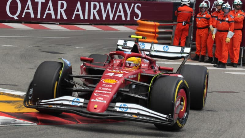 Lewis Hamilton (Ferrari) in practice for the 2025 Monaco Grand Prix in Monte Carlo