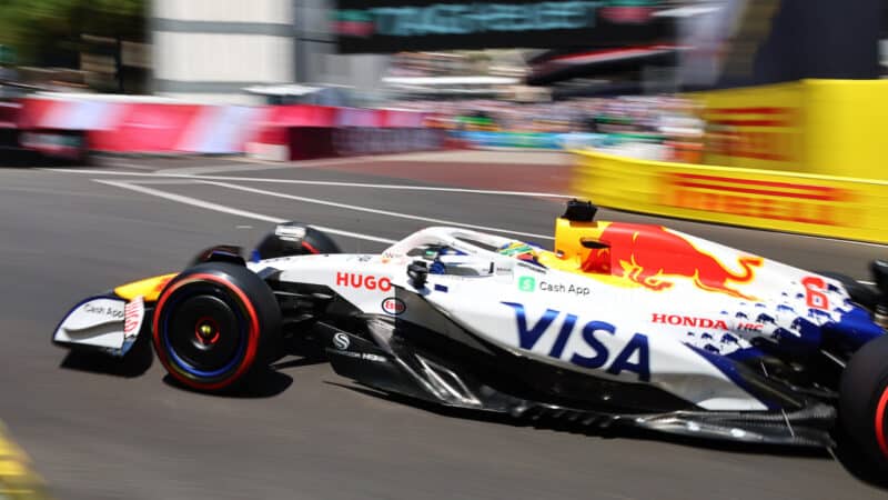 Isack Hadjar (Racing Bulls-Honda) during practice for the 2025 Monaco Grand Prix in Monte Carlo