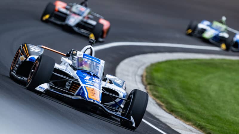 Arrow McLaren IndyCar of Kyle Larson on teack at Indianapolis ahead of the 2025 Indy 500