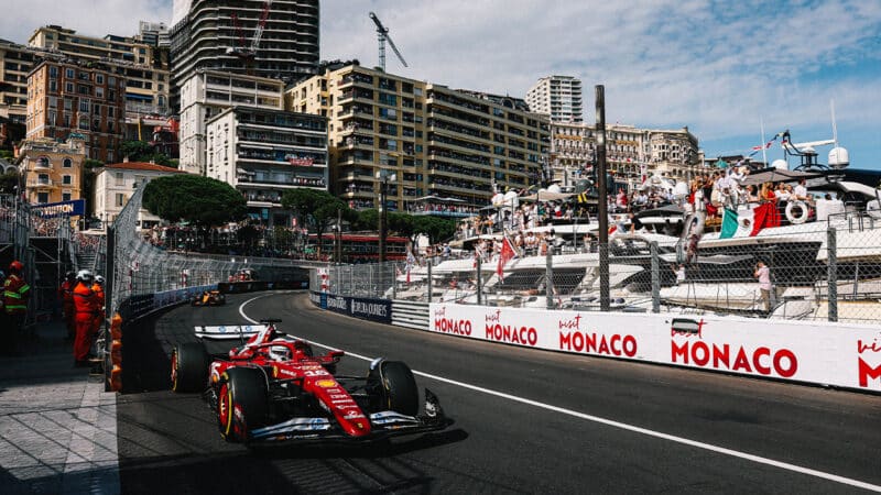 Charles Leclerc ahead of Oscar Piastri in the 2025 F1 Monaco Grand Prix