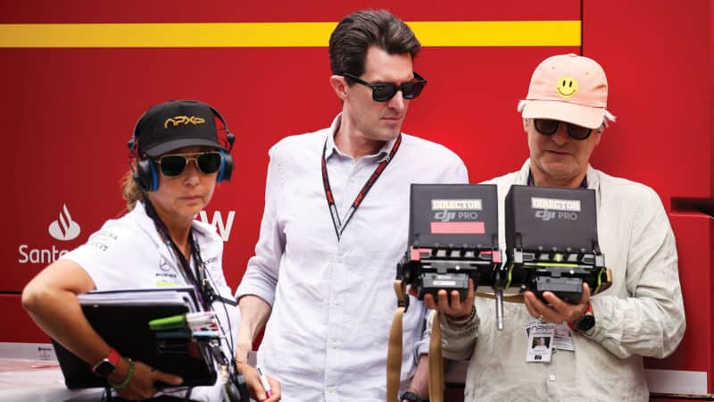 F1 director Joseph Kosinski, left, and cinema-tographer Claudio Miranda