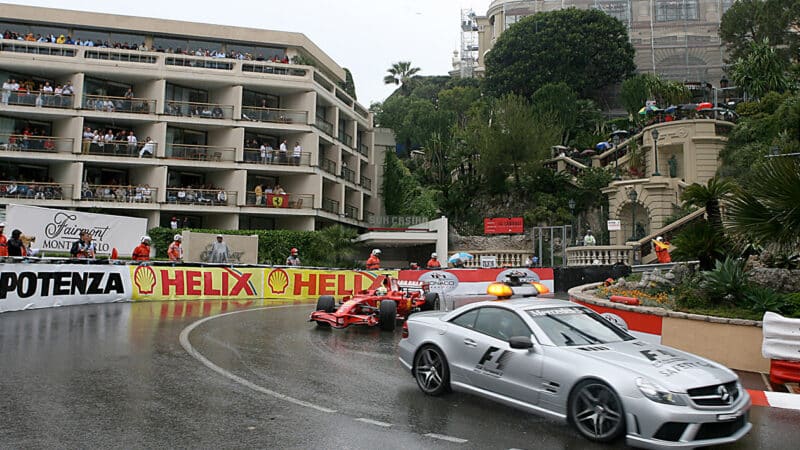 F1 safety car leads Ferrari of Felipe Massa at 2008 F1 Monaco Grand Prix