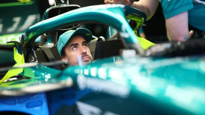 Fernando Alonso in Aston Martin cockpit ahead of 2025 Emilia Romagna GP