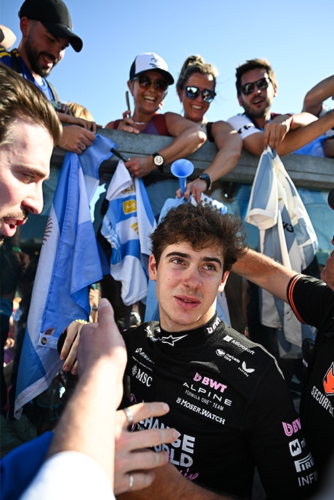Franco Colapinto with Argentine fans at the 2025 F1 Emilia Romagna Grand Prix