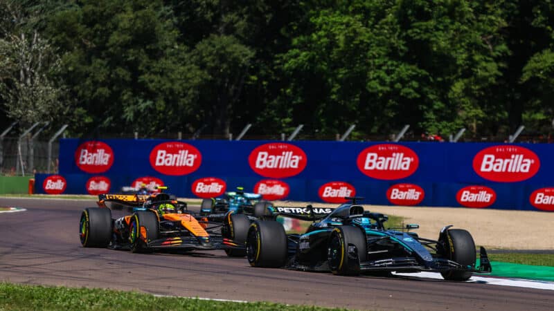 George Russell ahead of Lando Norris in 2025 F1 Emilia Romagna GP