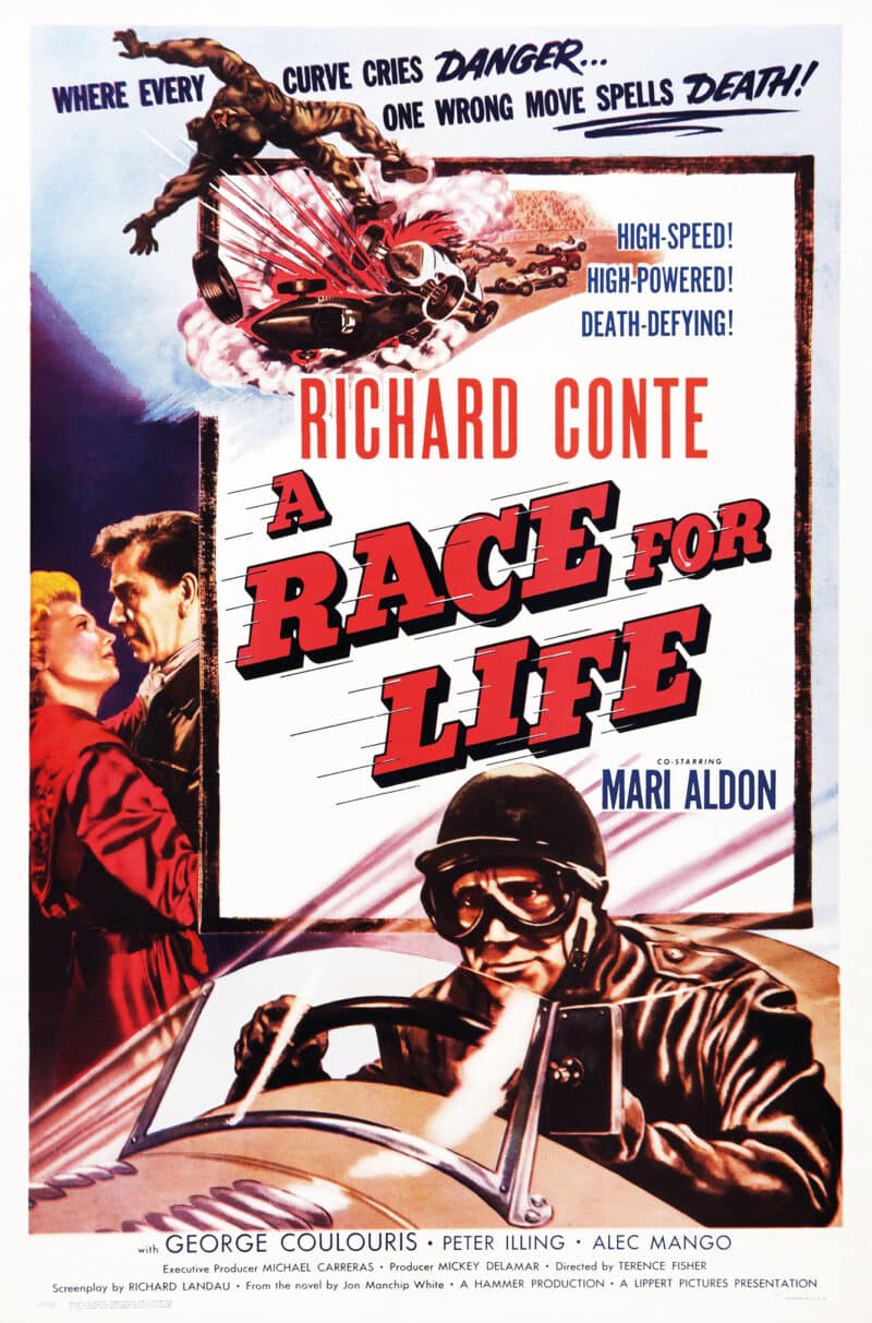Left: In A Race for Life (1954) a driver struggles to choose between racing and his wife.