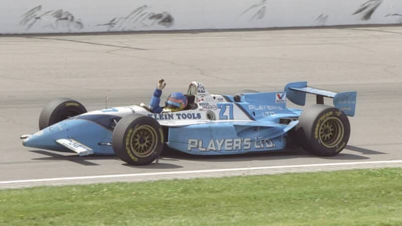 Jacques Villeneuve of Canada performs during the Indianapolis 500