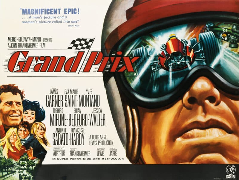 Above: The 1966 classic Grand Prix was the first to bring the world of F1 to the big screen. Starring James Garner, the film drew on real race footage, plus cameos from the likes of Hill, Fangio and Clark.