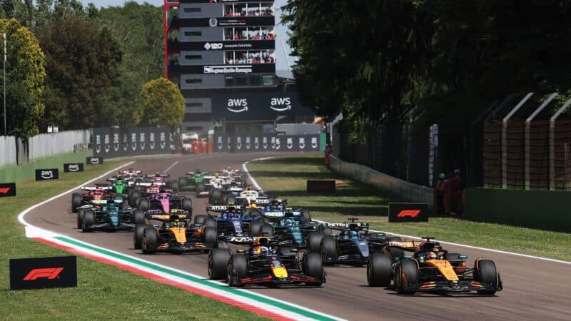 Oscar Piastri leads at Imola