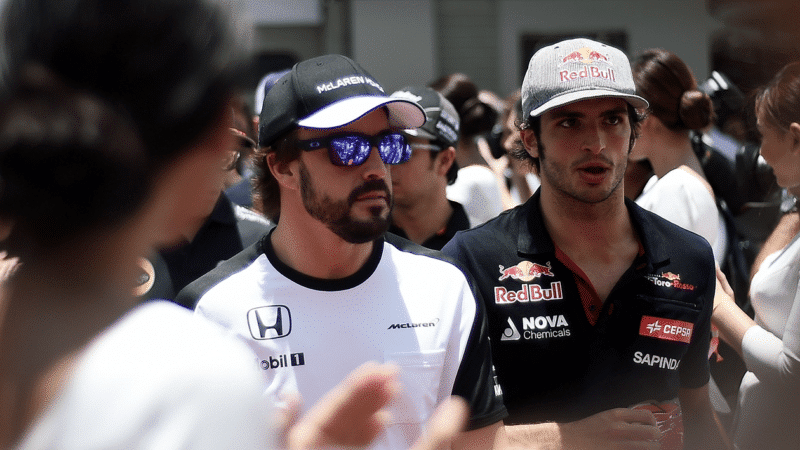 Sainz and Alonso ahead of the 2015 Spanish GP drivers' parade