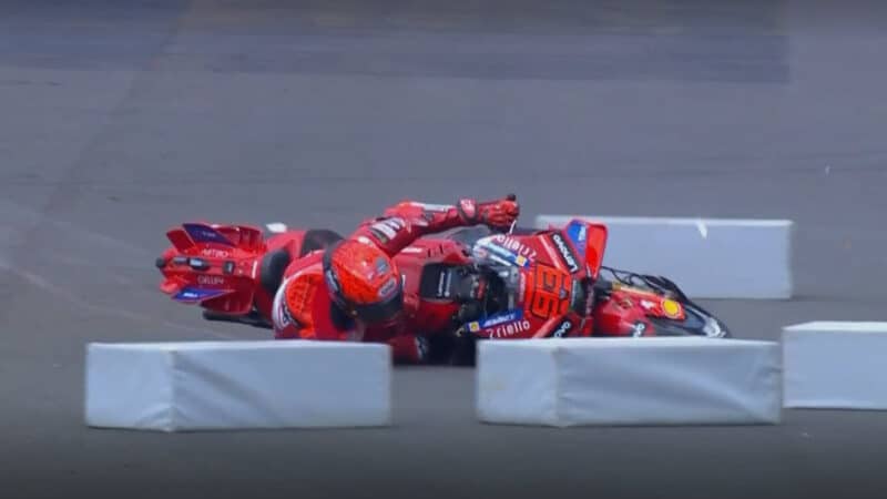 Marquez headbutted the foam barriers to avoid a neck injury