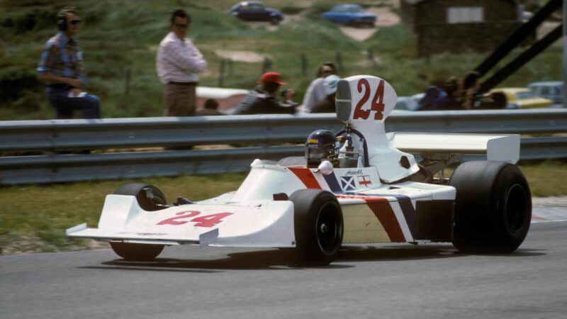 James Hunt (Hesketh-Ford) in the 1975 Dutch Grand Prix at Zandvoort.