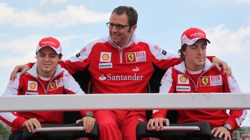 Ferrari drivers Felipe Massa, Fernando Alonso and team principal Stefano Domenicali