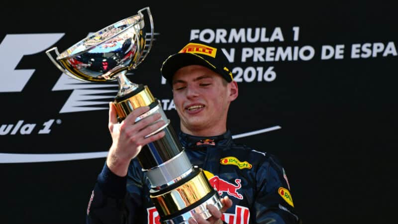 Max Verstappen (Red Bull-Renault) with his trophy after the 2016 Spanish Grand Prix