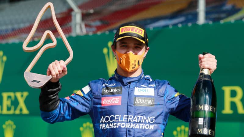 Lando Norris (McLaren-Renault) with his trophy after the 2020 Austrian Grand Prix